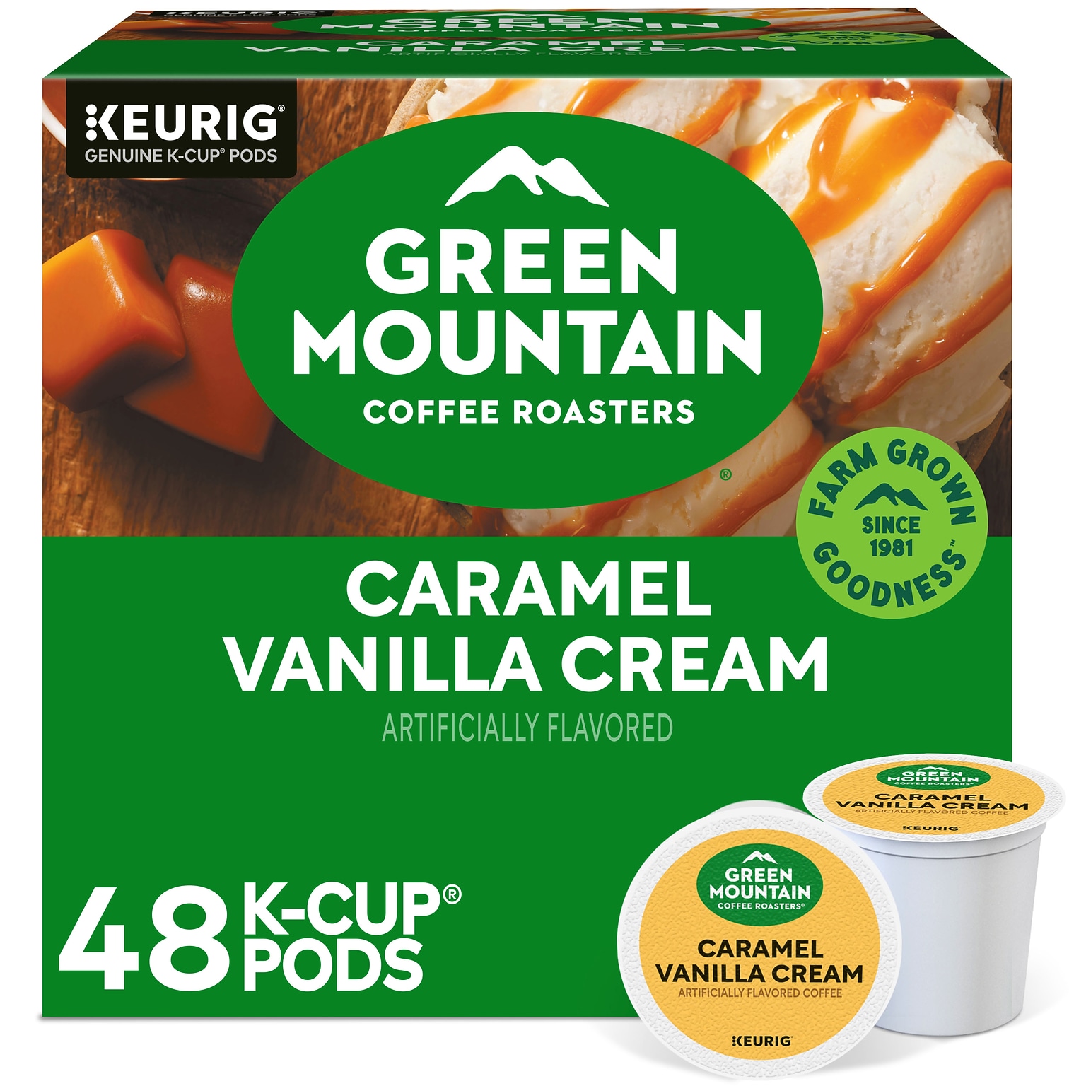 Green Mountain Caramel Vanilla Cream Coffee Keurig® K-Cup® Pods, Light Roast, 48/Box (350072)