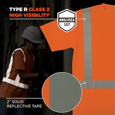 GloWear 8282 High Visibility Short Sleeve T-Shirt, ANSI Type R Class 2, Orange, X-Small (21851)