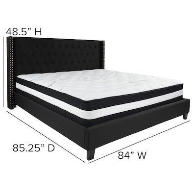 Flash Furniture Riverdale Tufted Upholstered Platform Bed in Black Fabric with Pocket Spring Mattress, King (HGBM40)