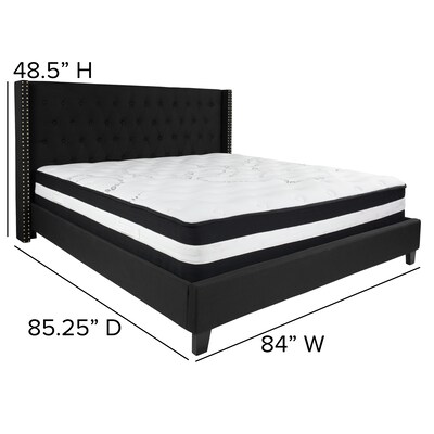 Flash Furniture Riverdale Tufted Upholstered Platform Bed in Black Fabric with Pocket Spring Mattress, King (HGBM40)