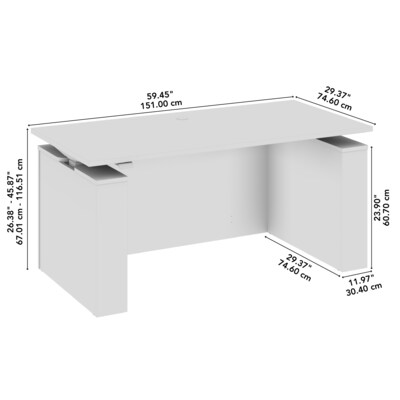 Bush Business Furniture Stratus 60"W Electric Rectangular Adjustable Standing Desk with Modesty Panel, White (SUT003WH)