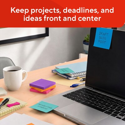 Staples Sticky Notes, 3" x 3", Assorted Colors, 2400 Sheets – Standard Self-Stick Notes for Messages, Reminders & Planning