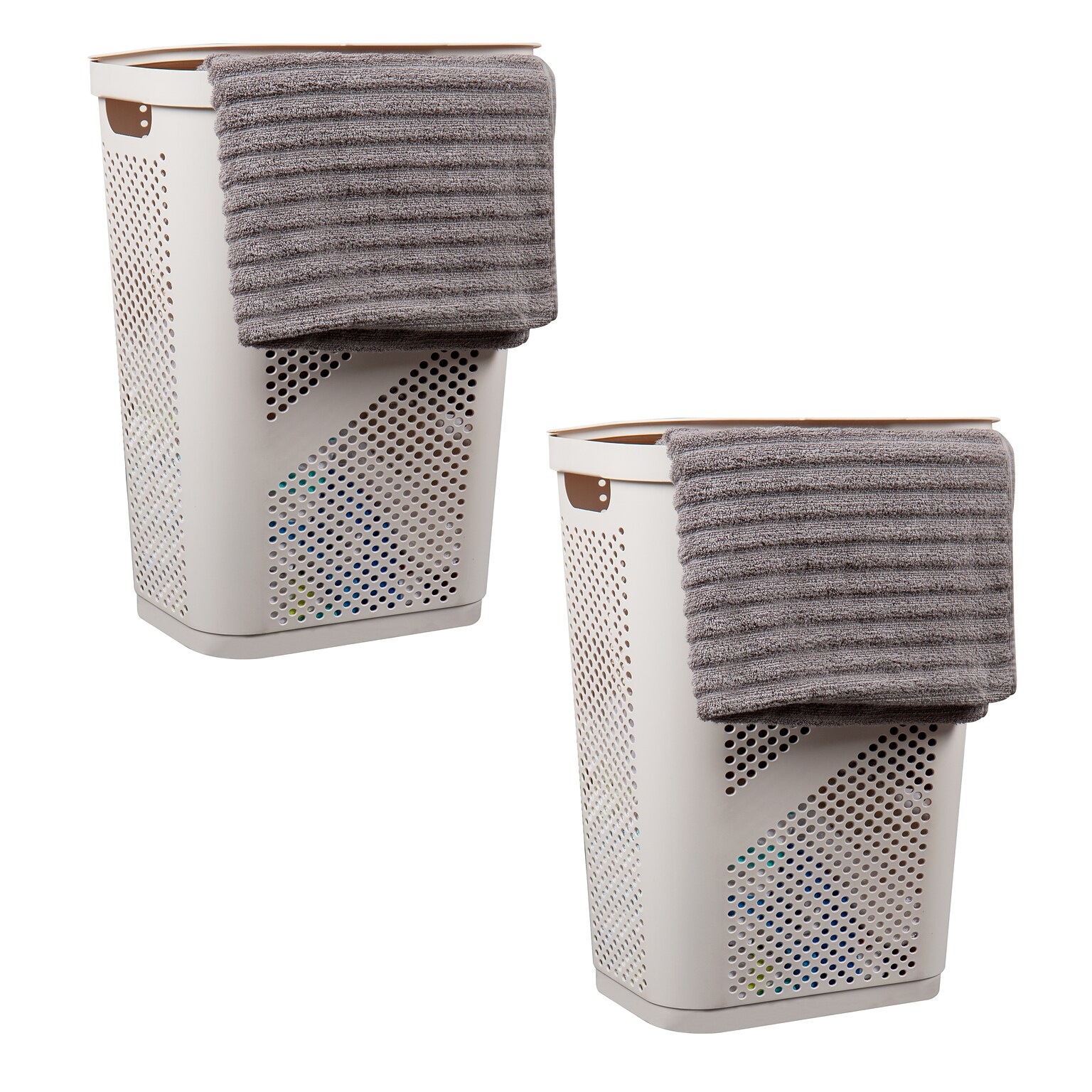 Mind Reader 15.85-Gallon Slim Laundry Hamper with Lid, Plastic, Ivory, 2/Set (2HBIN60-IVO)