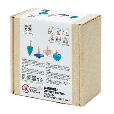 Plan Toys Wooden Mini Spinning Tops, Blue, 4/Pack (PTS4132)