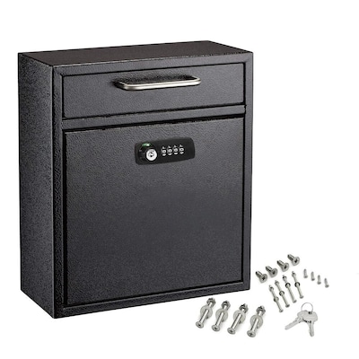AdirOffice Ultimate Locking Wall Mounted Drop Box with Key and Combination Lock, Medium, Black (631-