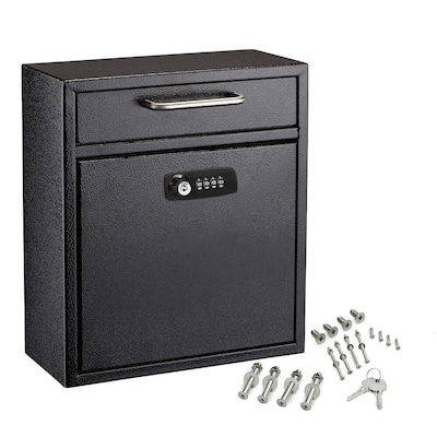 AdirOffice Ultimate Locking Wall Mounted Drop Box with Key and Combination Lock, Medium, Black (631-05-BLK-KC-PKG)