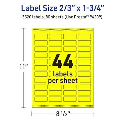 Avery Rectangle Laser/Inkjet Multipurpose Labels, 2/3" x 1-3/4", Neon Yellow (3520/Box)