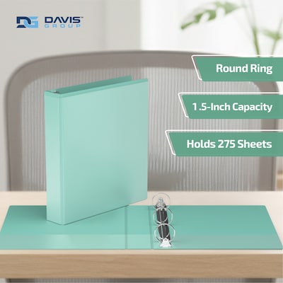 Davis Group, 1.5, 8.5 x 11, Round Ring View Binder, Pastel Color, Mint, 6/Pack (7412-14-06)