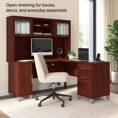 Bush Home Somerset 60" W Desk Hutch, Storage Shelves for Office Desk, Hansen Cherry (WC81731)