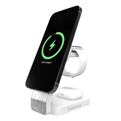 cellhelmet Magnetic 3-in-1 Qi Charging Stand with Charging Cable, 15W, 3-ft., White (PW-216)