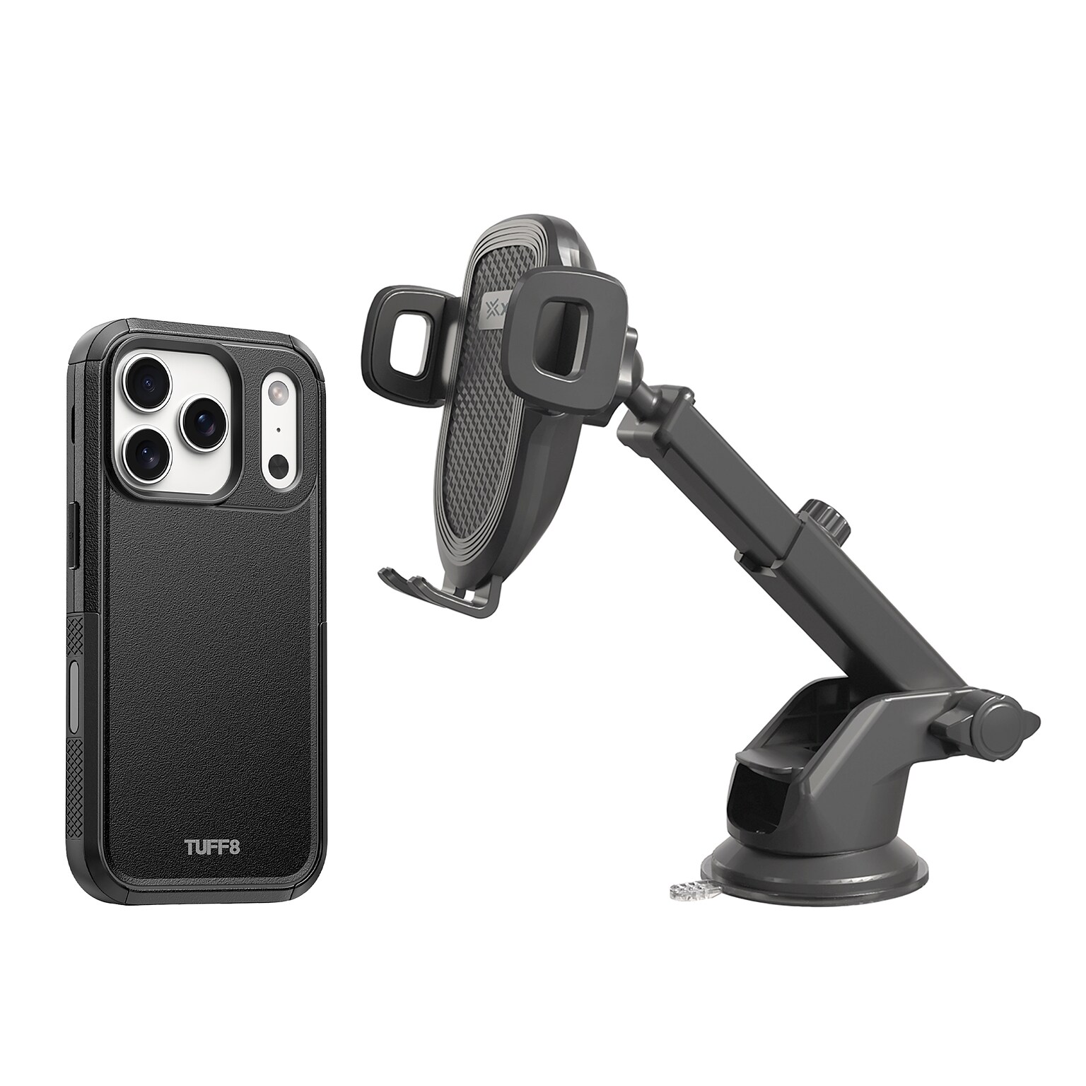 TUFF8 Impact+ Triple-Layer MagSafe Rugged Case for iPhone 18 Pro with XYST Extendable Dash Mount, Black (KITLIBBWR18PR05)