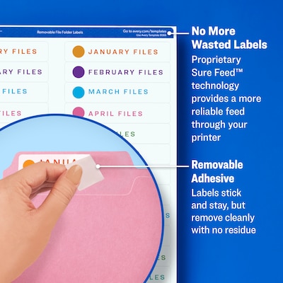 Avery Sure Feed Laser/Inkjet File Folder Labels, 2/3 x 3-7/16, White, 750 Labels/Pack (8066)