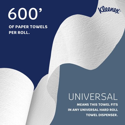 Kleenex Essential Plus+ Recycled Hardwound Paper Towels, 1-ply, 600 ft./Roll, 6 Rolls/Carton (50606)