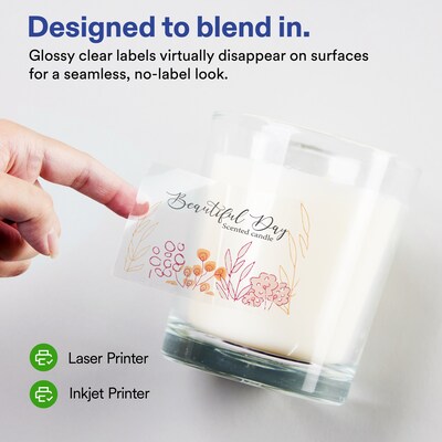 Avery Rectangle Laser/Inkjet Multipurpose Labels, Clear, 8 Labels/Sheet, 50 Sheets/Pack (19479311193)