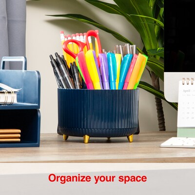 Staples 5-Compartment Rotating Plastic Desk Organizer, Navy Blue (ST63867)