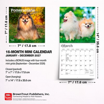 2027 BrownTrout Pomeranians 7" x 7" Monthly Wall Calendar (9798330710058)