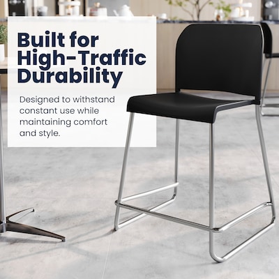Flash Furniture Hercules Kenai Classic Plastic Stacking Full Back Counter Stool, Black (RUT239AHCSBKCR)