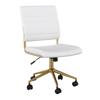 Martha Stewart Ivy Armless Faux Leather Swivel Office Chair, White/Polished Brass (CH2209211WHGLD)