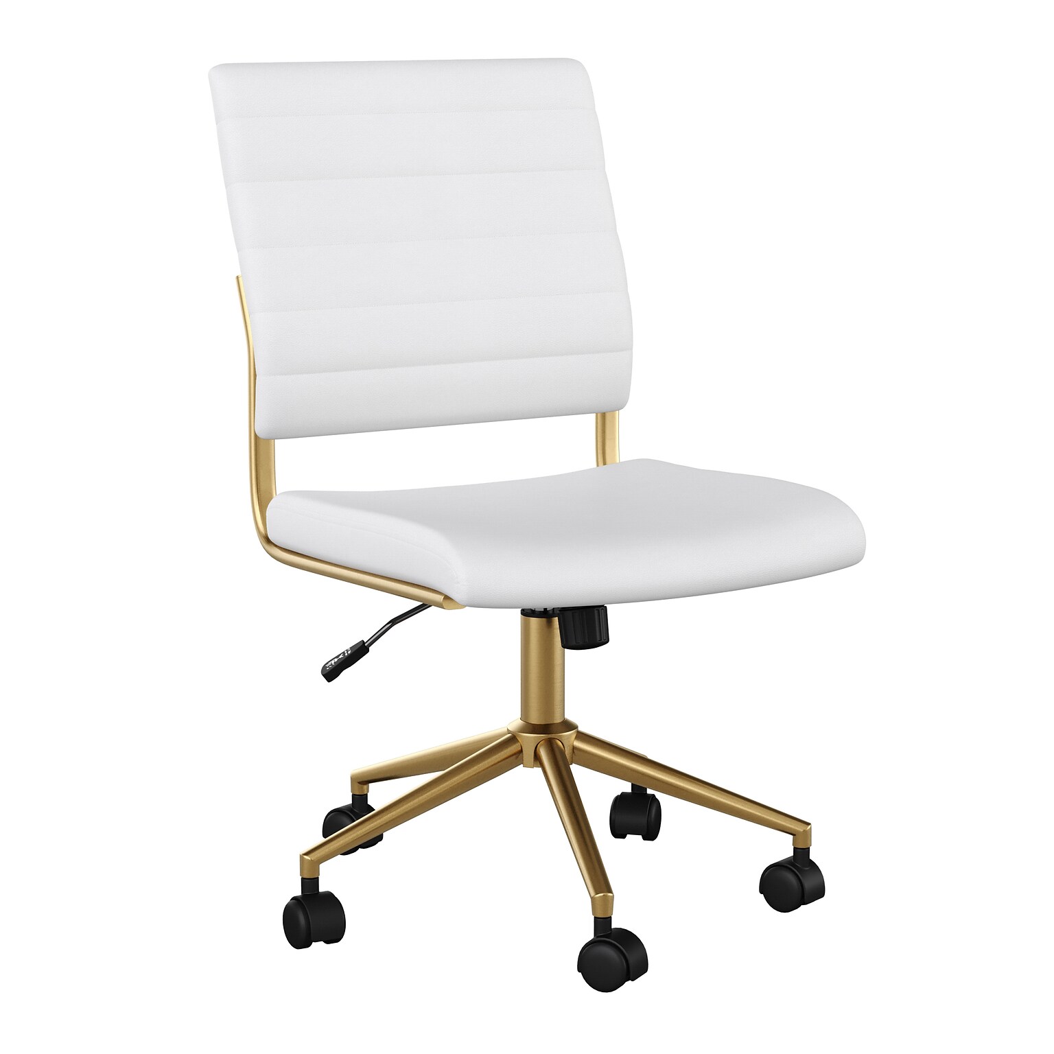 Martha Stewart Ivy Armless Faux Leather Swivel Office Chair, White/Polished Brass (CH2209211WHGLD)