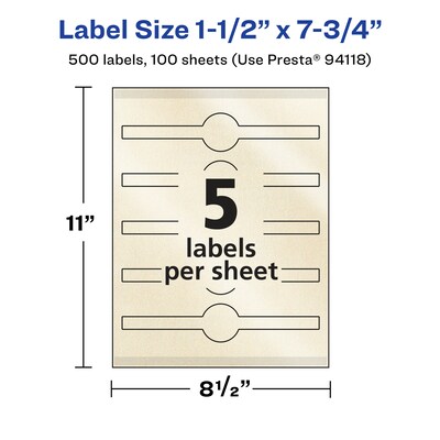 Avery Pearlized Ivory Decorative Edge Multipurpose Labels, 1.5" x 7.75", Ivory, 500/Box (94118)