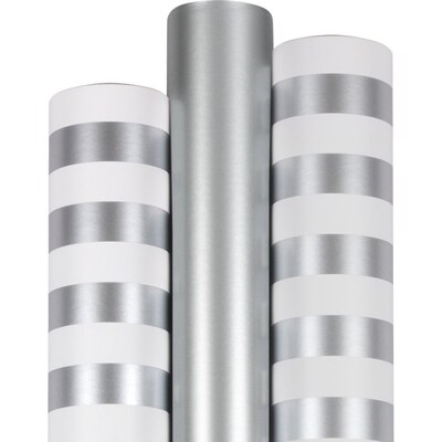 JAM Paper Gift Wrap, 53.5' x 30", Silver, 3/Pack (368532535)