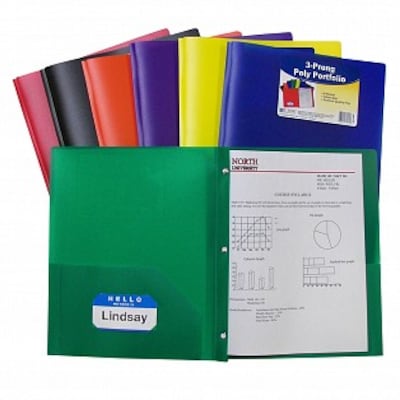 C-Line Products Two-Pocket Economy Weight Poly Portfolio With Prongs, Assorted Colors
