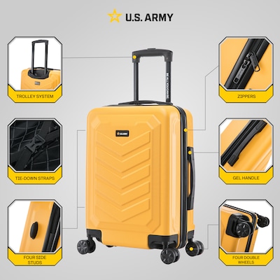 US Army FOX 20" Hardside Carry-On Suitcase, 4-Wheeled Spinner, TSA Checkpoint Friendly, Mustard (USLFOX00S-MUS)