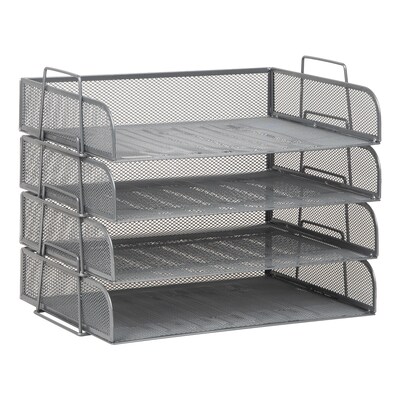 Mind Reader Metal Side Loading Stackable Letter Tray, Silver (DSTACK4-SIL)