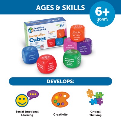 Learning Resources Conversation Cubes, Social Emotional Learning, Assorted Colors, 6 Pieces (LER7300)