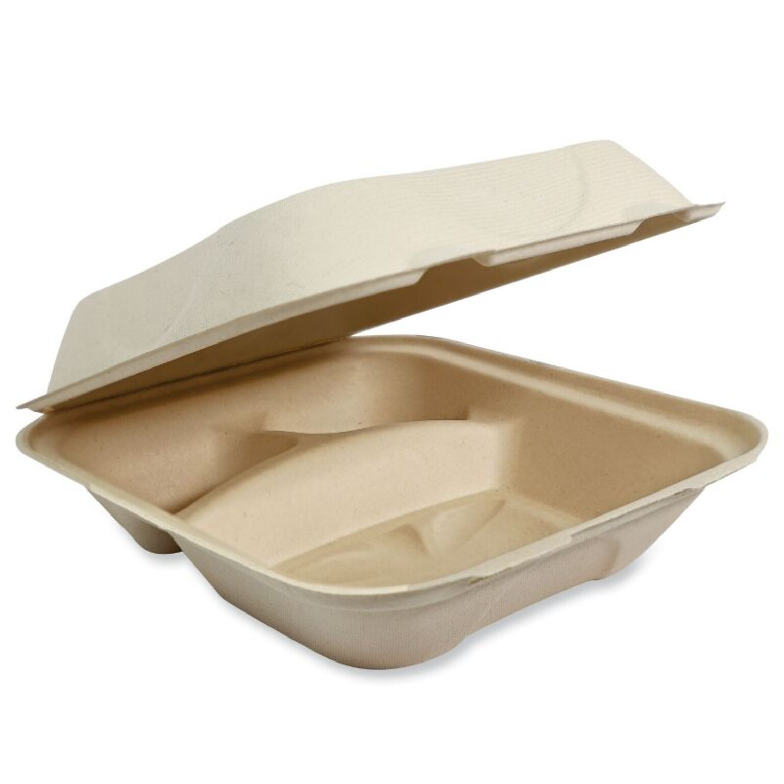 World Centric Fiber Hinged Container, 2-Compartment, Natural, 300/Carton (WORTOSCU8TLFP)