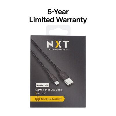 NXT Technologies™ 4 Ft. Braided Lightning to USB Cable, Black (NX54354)