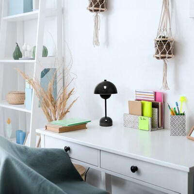 Simple Designs Mushroom Magic Dimming 11.80" LED Touch Table Lamp, Portable & Rechargeable, Black (LD1069-BLK)