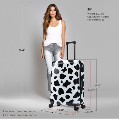 InUSA Prints 28" Hardside Suitcase, 4-Wheeled Spinner, TSA Checkpoint Friendly, Cow Animal Print (IUAPC00L-COW)