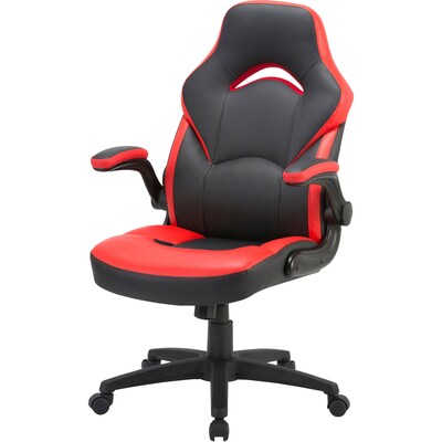 Lorell Vinyl Ergonomic Racing Gaming Chair, Red/Black (LLR84387)