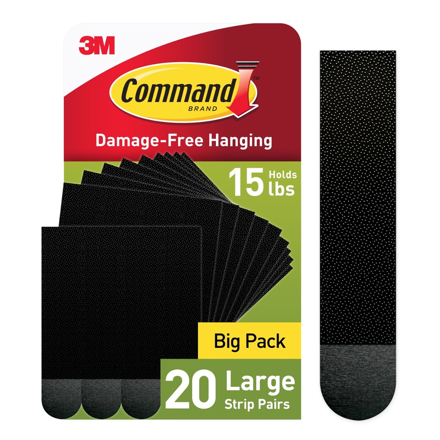 Command Large Hanging Strips, 16 lb., Black, 20/Pack (17206BLK-20NA)