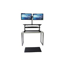 Rocelco 37.5 Height Adjustable Standing Desk Converter with Dual Monitor Arm - Anti Fatigue Mat, Bl