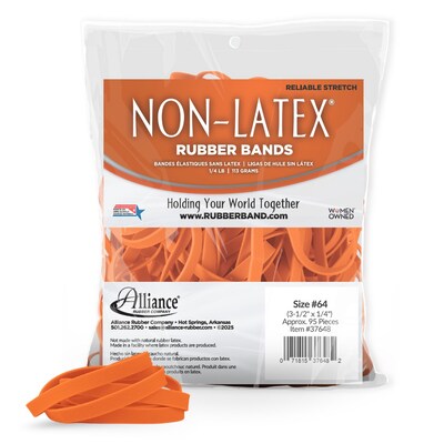 Alliance Non-Latex Multi-Purpose #64 Rubber Bands, 3-1/2 x 1/4, Orange, 95/Pack (37648)