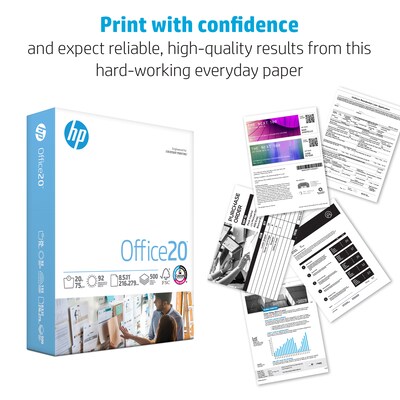 HP Office20 Multipurpose Paper, 8.5" x 11", 20 lbs., White, 500 Sheets/Ream, 10 Reams/Carton (HPC8511)