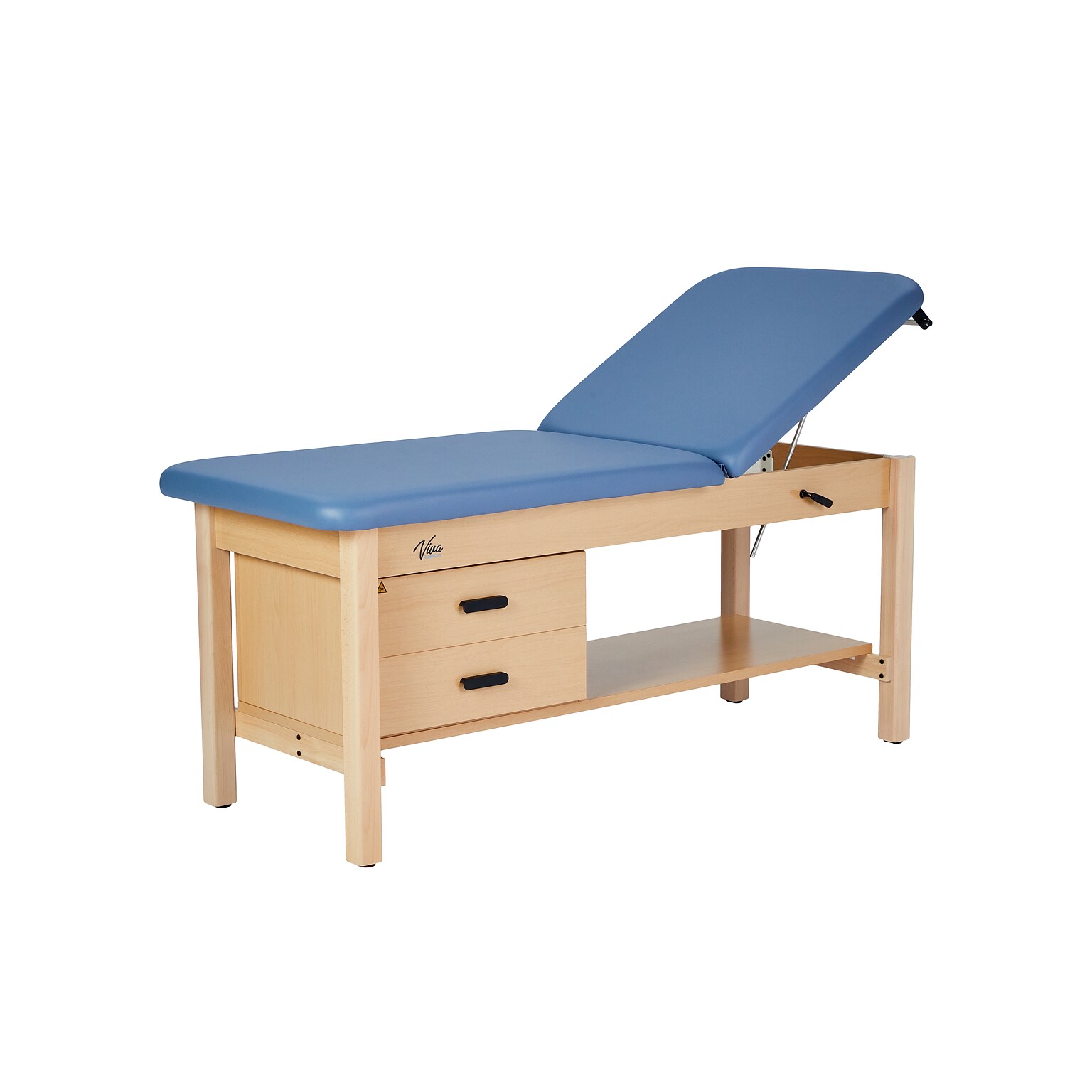 Aristo Wood Physician Adjustable Exam Table with Shelf, Dual Drawer Cabinet, Paper Cutter, Holder, 500 lb Capacity, Blue