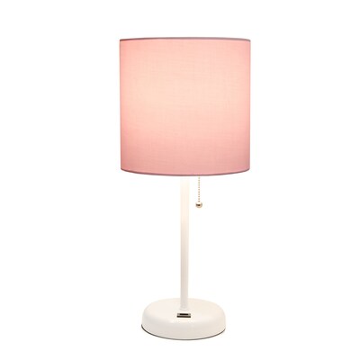 Creekwood Home Oslo 19.5 LED Table Lamp with USB Port, White Base/Light Pink Shade (CWT-2011-PO-LB)