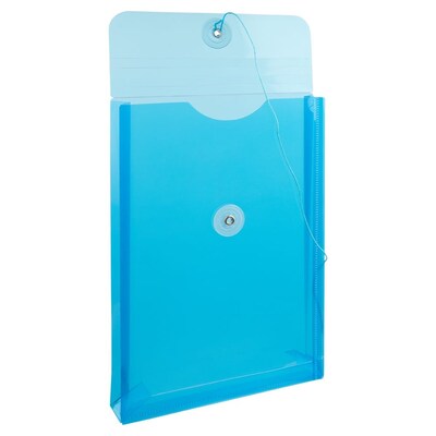 JAM Paper Premium Plastic Filing Envelope with Button & String Closure, 6 1/4" x 9 1/4", Blue, 3/Pack (472B1BUX3)