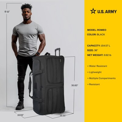U.S. Army ROMEO 36" Polyester Telescoping Travel Duffel with Wheels, Black (USLROM36BLK)