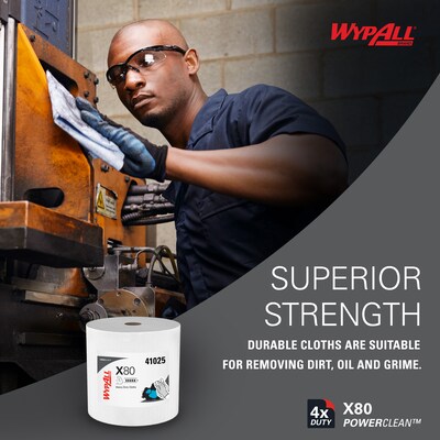 WypAll PowerClean X80 Fabric Cleaning Wipers, White, 475 Sheets/Roll, 475 Wipers/Box (41025)