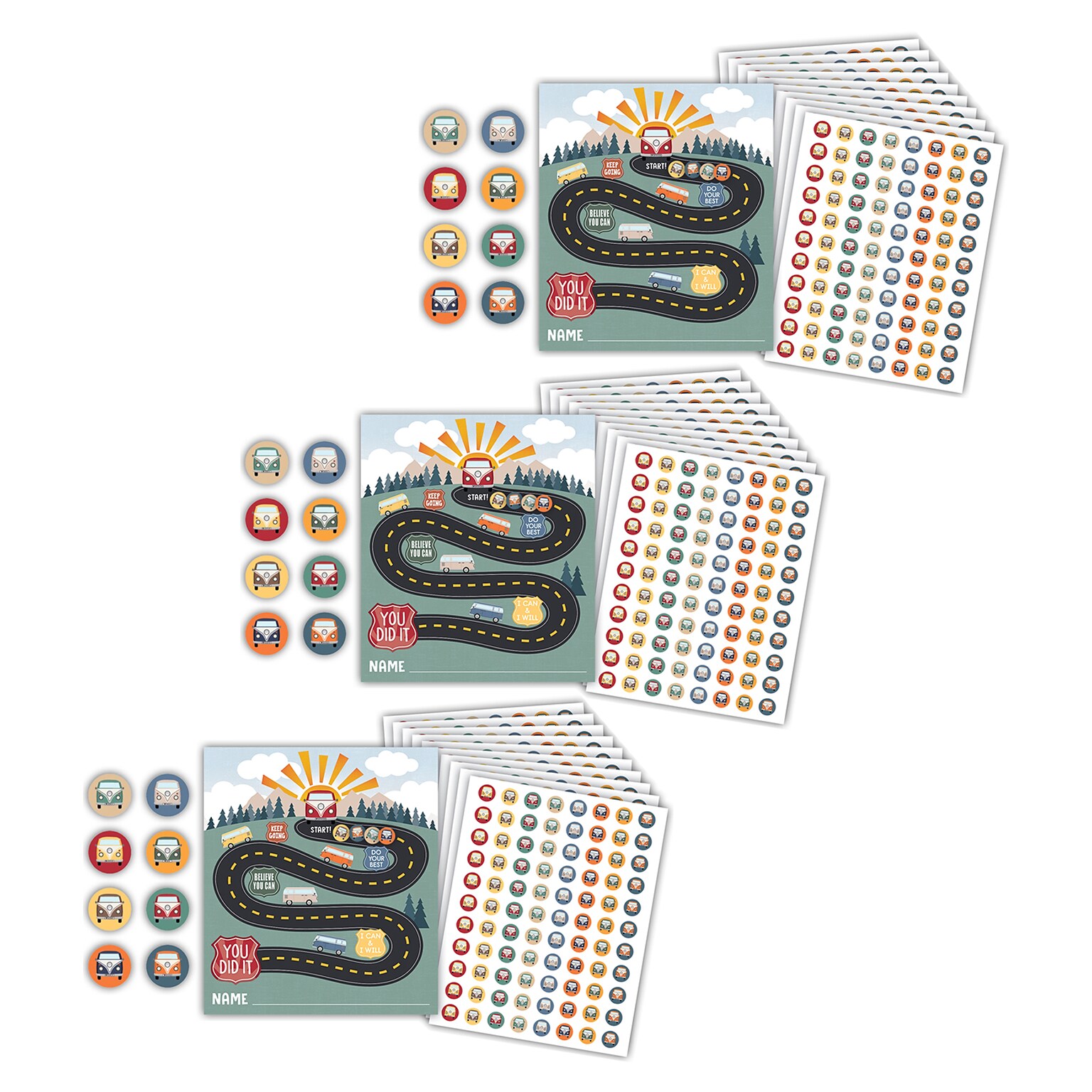Teacher Created Resources Moving Mountains Road Trip Reward Trackers with Stickers, 5.25 x 6, 3/Packs (TCR6869-3)