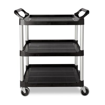 Rubbermaid 3-Shelf Plastic/Poly Mobile Utility Cart with Swivel Wheels, Black (FG342488BLA)