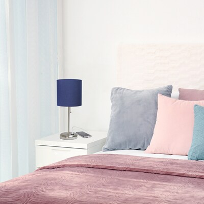 Creekwood Home Oslo 19.5" LED Table Lamp with USB Port, Brushed Steel/Navy Blue Shade (CWT-2012-NV-LB)