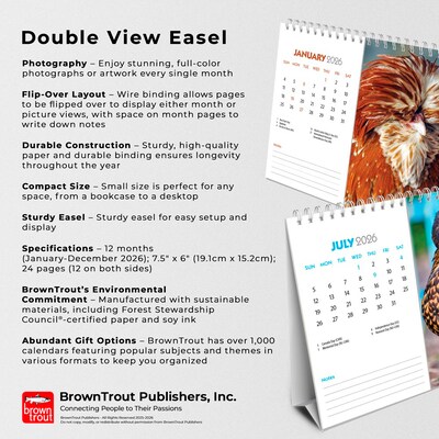 2026 BrownTrout Chickens 7.5" x 6" Monthly Desk Calendar (9798330702862)