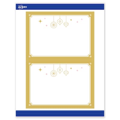 Avery Gold-Metallic Ornaments General Use Blank Cards, White, 20/Pack (S00-FH5)