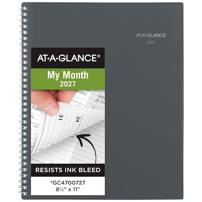 2027 AT-A-GLANCE DayMinder 8.5 x 11 Monthly Planner, Plastic Cover, Gray (GC470-07-27)