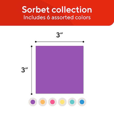 Staples Sticky Notes, 3" x 3", Sorbet Colors, 1200 Sheets - Pastel Self-Stick Notes for Planning, Lists & Office Use